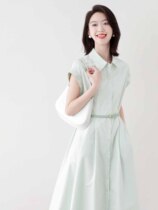 JOLIMENT mint green good cure oxygen feeling full belt A shirt dress women Summer