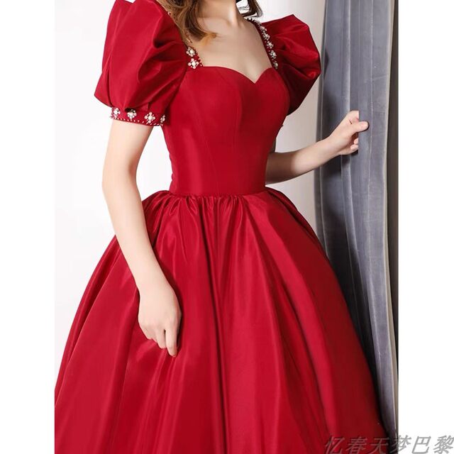 Toast dress bride 2022 new spring and autumn wine red engagement evening dress dress can usually be worn to thank the banquet girl