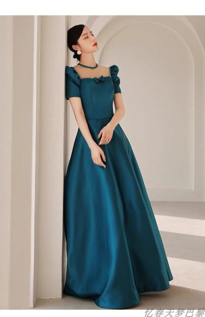 High-end annual meeting evening dress 2022 new blue banquet temperament host stage performance dress bridesmaid dress female