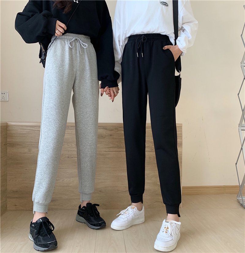 Real shot Harlem pants student Plush wide leg loose drop feeling corset casual pants women
