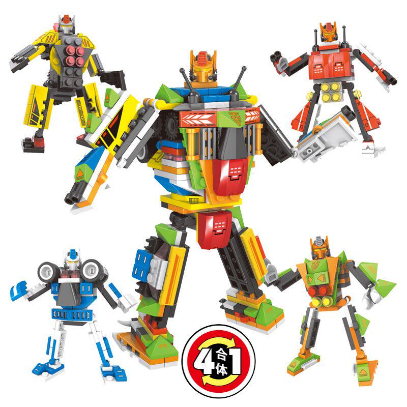 Smart boy puzzle building block Accumulation Team 3 All-in-one Deformation Robot assembly of four combined children gifts-Taobao