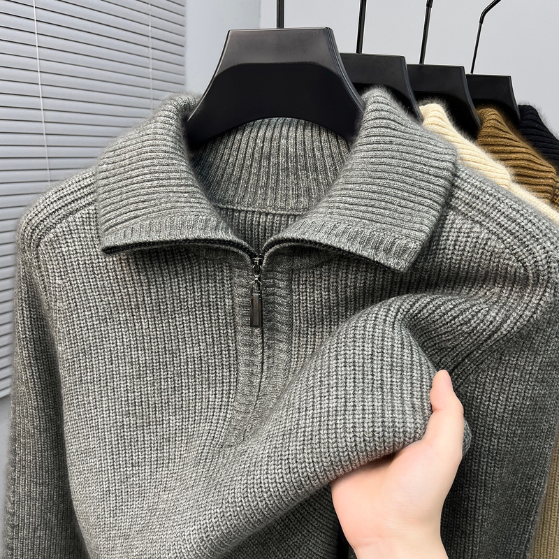 Half-Zip Sweater for Men, Autumn and Winter Thickened, Convertible Turtleneck, Chunky Knit, Solid Color Casual Pullover Top Half-Zip Sweater for Men, Autumn and Winter Thickened, Convertible Turtleneck, Chunky Knit, Solid Color Casual Pullover Top
