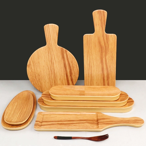 Bantamine Wood Grain Barbecue Pizza Plate Creative Sushi Flat Western Western Dining Bison Disk Handl
