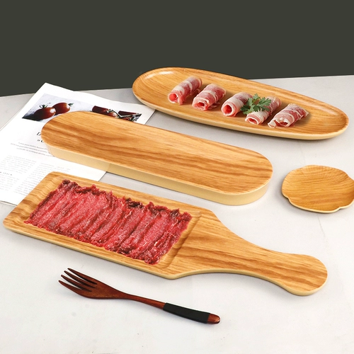 Bantamine Wood Grain Barbecue Pizza Plate Creative Sushi Flat Western Western Dining Bison Disk Handl
