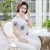 Áo sơ mi nữ trung niên mùa hè Chất liệu cotton và vải lanh ngắn tay Áo bà mẹ trung niên tải 40-50 tuổi áo rộng mùa hè rộng rãi - Phụ nữ cao cấp Phụ nữ cao cấp