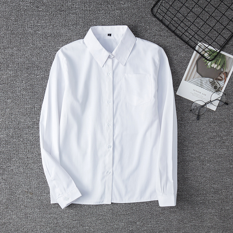 College Style Pure White Long-Sleeved Shirt Class Uniform High School and Junior High School Student Uniform Unisex Work Uniform White Shirt