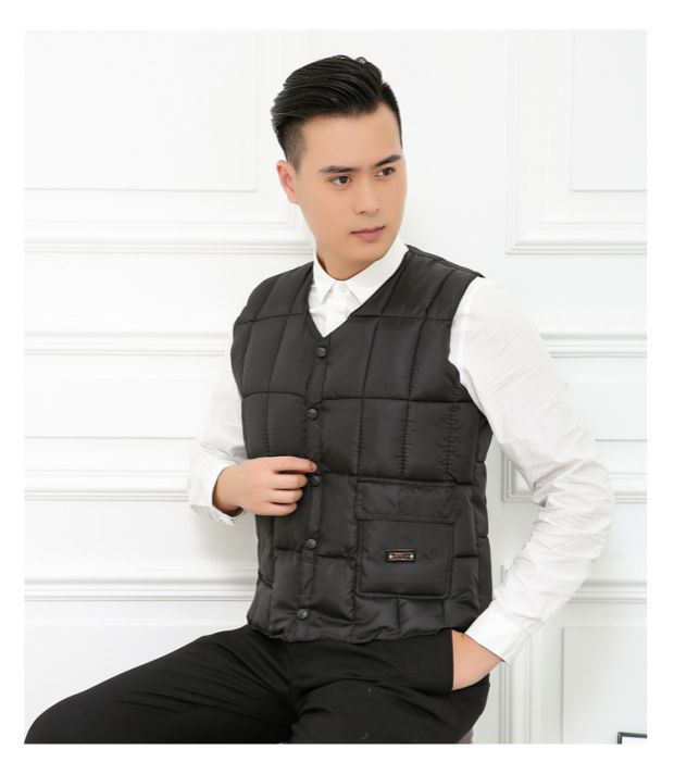 Mùa thu và mùa đông xuống áo vest nam nam trung và già cha vest vest không tay áo vest cotton mỏng và nhẹ lót comple tuổi 50