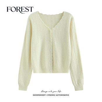 Shiyesen short handhook lace v-neck sweater cardigan