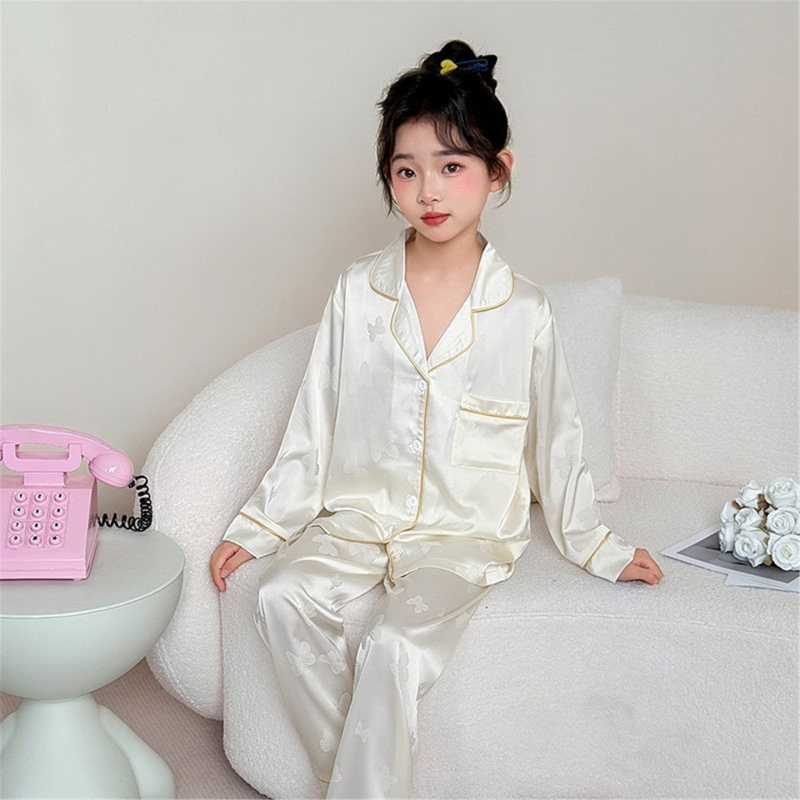 Korsz Girls' Silk Pajamas 2026 New Spring and Summer Princess Girls' Long-Sleeved Suit Big Kidsren's Home Clothes Korsz Girls' Silk Pajamas 2026 New Spring and Summer Princess Girls' Long-Sleeved Suit Big Kidsren's Home Clothes