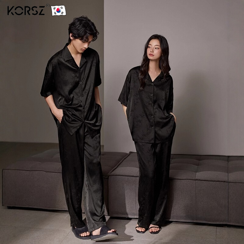 Couple Pajamas for Women Spring and Summer Thin Ice Silk Short-Sleeved Pants Silk Home Clothes for Men That Can Be Worn Outside with a High-End Feel
