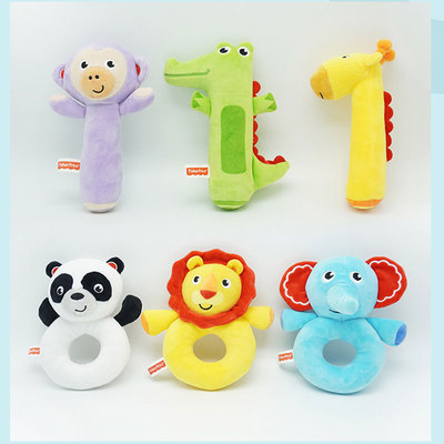 费雪毛绒动物摇铃圈手抓棒新生宝宝安抚玩偶