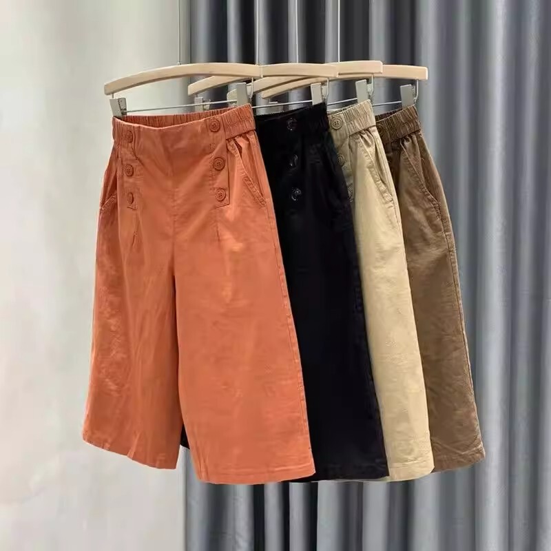 Pure Cotton Cargo Pants for Women, 2026 New Summer Style, Plus Size, High-Waisted, Straight-Leg, Loose Fit, Petite Casual Cropped Pants