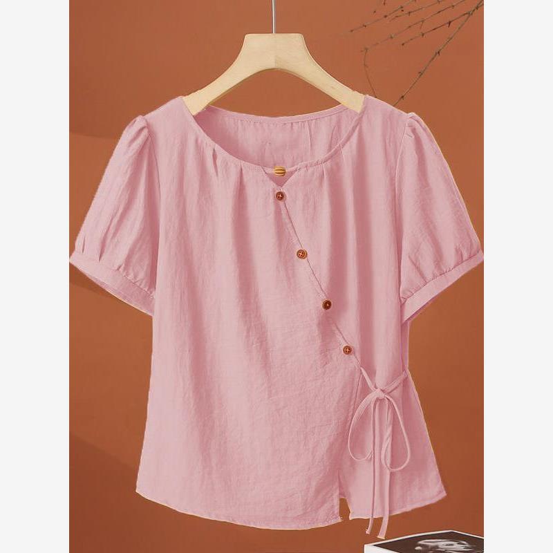 Fashionable and Chic French-Style Lace-Up Short-Sleeve Women's Top, 2026 Summer New Slim-Fit Versatile Top for Petite Figures