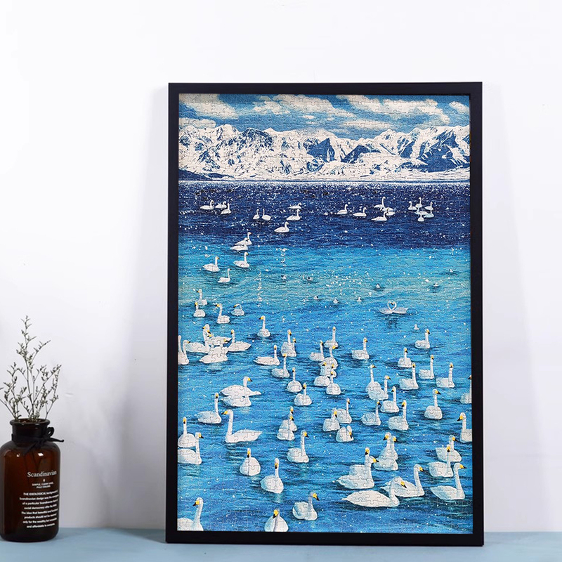 Lake Seri Muyu's Blue Puzzle Frame 70X50 Norwegian Night Solid Wood Picture Frame 500 Pieces Aluminum Alloy Poster Frame Wall Hanging