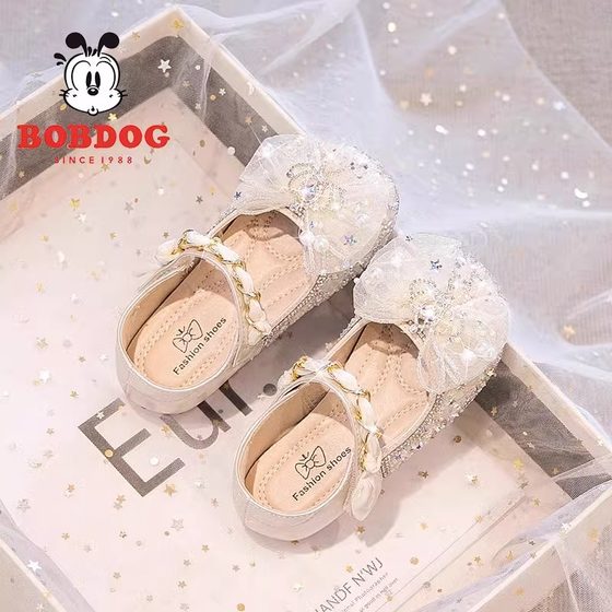 真皮女童公主鞋2025春秋新款软底儿童小皮鞋闪亮水晶鞋配礼服单鞋