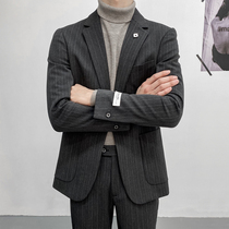 Korean casual suit jacket mens self-cultivation business dress Mens trend handsome versatile British striped single suit