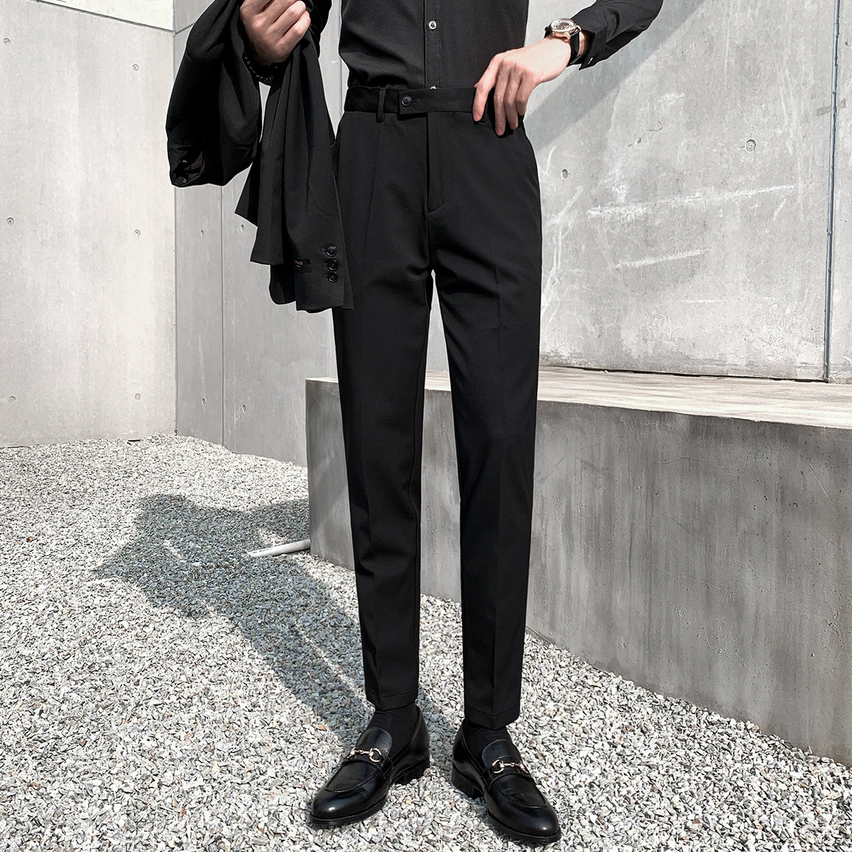 Men's trousers slim fit Korean style small feet business casual pants formal dress plus velvet thickened trousers men's pendant suit pants