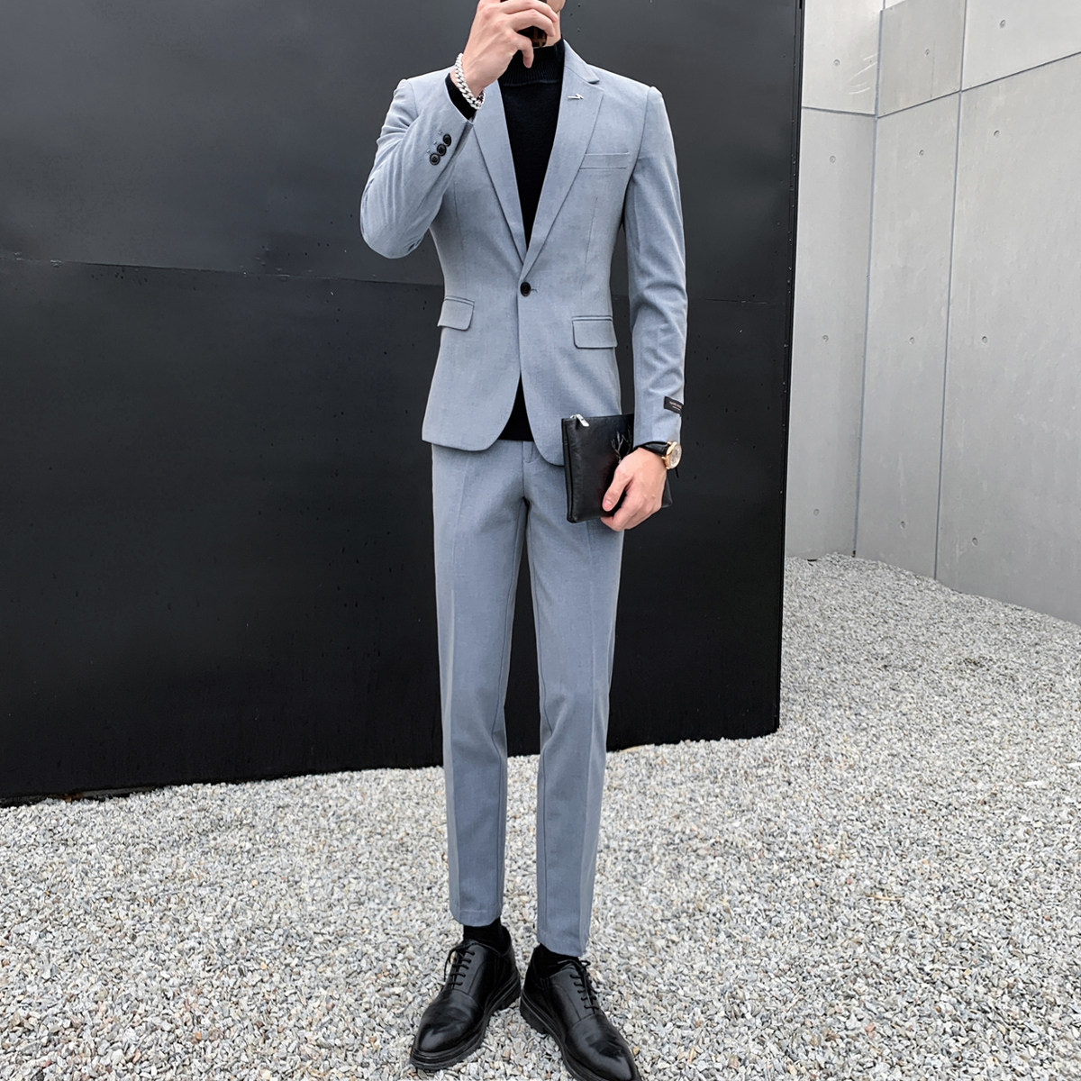 Casual suit suit men's Korean version of slim trend business formal suit Small suit Light mature wind groom wedding dress