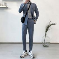 Spring and autumn double-breasted suit suit suit mens slim new business formal dress wedding dress casual small suit male handsome