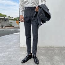 Striped trousers mens slim Korean version of small feet business casual pants British dress trousers mens pendant suit pants