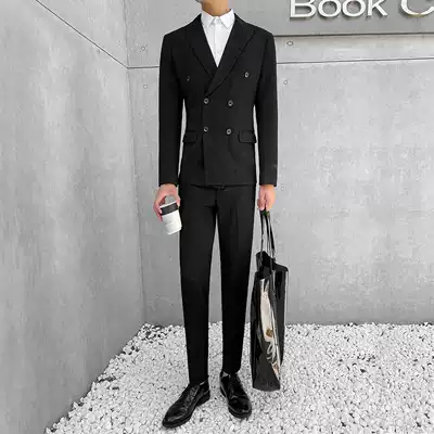 Double-breasted suit suit men's Korean slim-fit youth trend business formal casual handsome wedding small suit