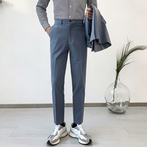 Korean casual trend mens black trousers slim small feet young business dress British non-iron suit pants
