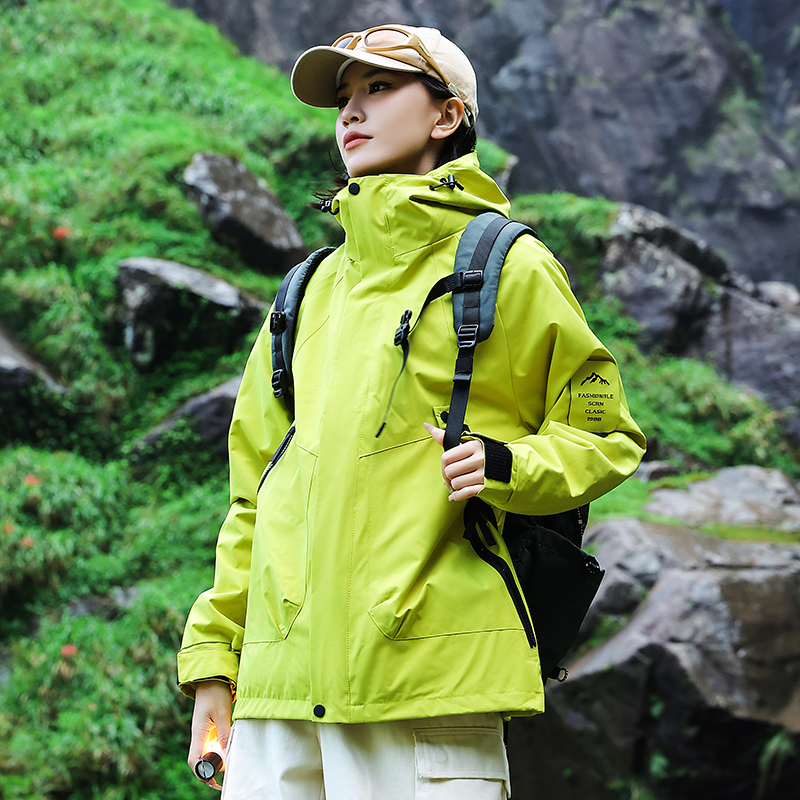 Paul Fluorescent Green 3-in-1 Jacket for Men and Women, Autumn and Winter, Detachable Thickened Inner Layer, Hiking and Mountaineering
