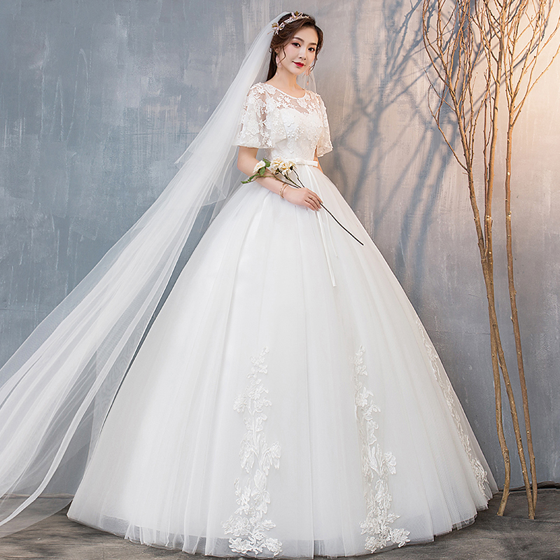 Korean Wedding Dresses Tuxedo lined with Shoulder Bubbly Sleeves Large Size Dresses 2021 New Wedding Bridal Princess Zidi Winter