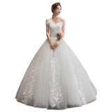 Корейское свадебное платье для невесты, открытые плечи, расшито цветами