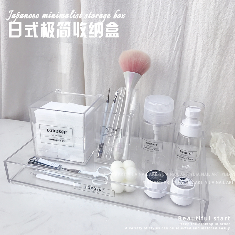 Japanese-Style Nail Art Storage Box Transparent Tray Acrylic Pen Holder Nail Polish Gel Desktop Cotton Pad Press Bottle Tool Box