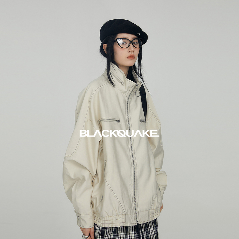 【Flight in Backlight Vol.2】Tencel 91% Texture Blend Sab Metal Zipper Visible Seam Stand Collar Short Jacket