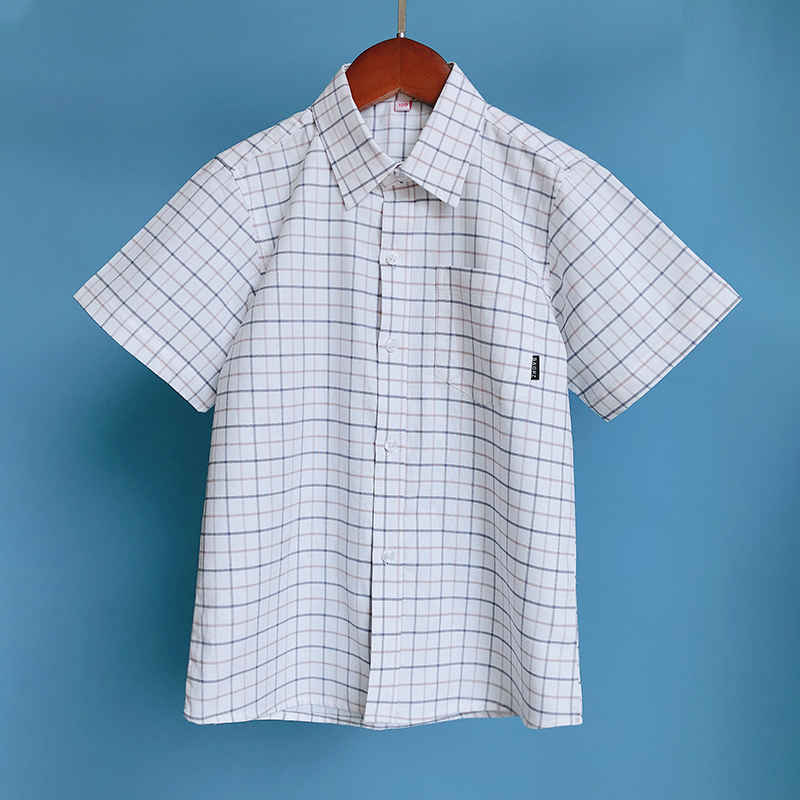 2025 Summer Children's Short-Sleeved Plaid Shirts for Boys and Girls, Plaid Tops for Older Children, Elementary School Uniforms Shirts
