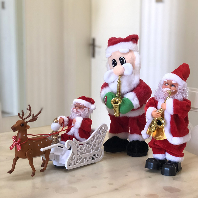 Santa Claus children's toys electric music Christmas gifts small ornaments deer cart sleigh doll