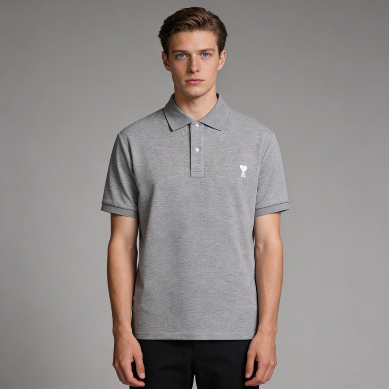 Ami Paris Short-Sleeved Youth Trendy Cotton Lapel Polo Shirt Men's Thin Breathable Sports Casual Half-Sleeve