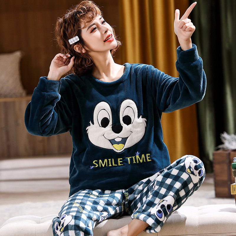 Pajamas women in autumn coral wool Han edition winter long sleeve new plus thickening flannel girl home suit