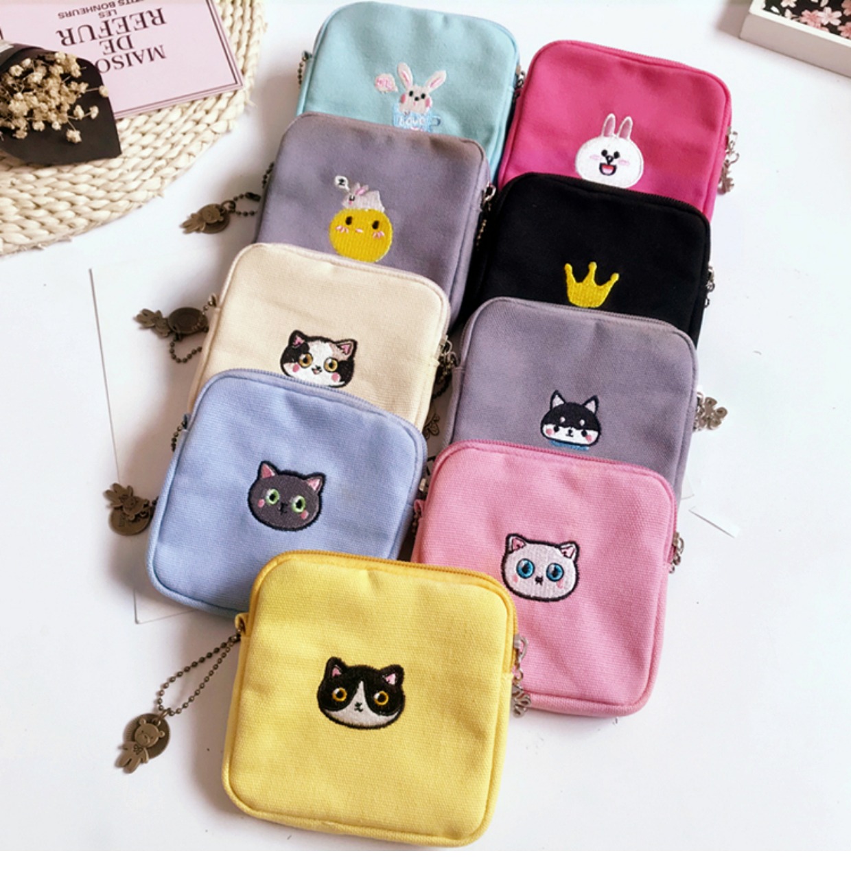 Phim hoạt hình Hàn Quốc Dễ thương Canvas Coin Ví nữ Mini Bag Túi vải Túi tiền Sinh viên Túi chính Túi tiền nhỏ bóp nam