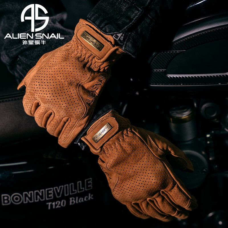 Alien Snail Sheepskin Gloves Locomotive All Season Full Finger Riding Gloves Breathable Anti-Slip Wear-Touch Screen Retro