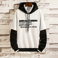 Áo len đầu thu cho bé trai trùm đầu học sinh trung học cơ sở Slim với áo hoodie đẹp trai giả hai màu kết hợp áo dài tay hoodie vàng