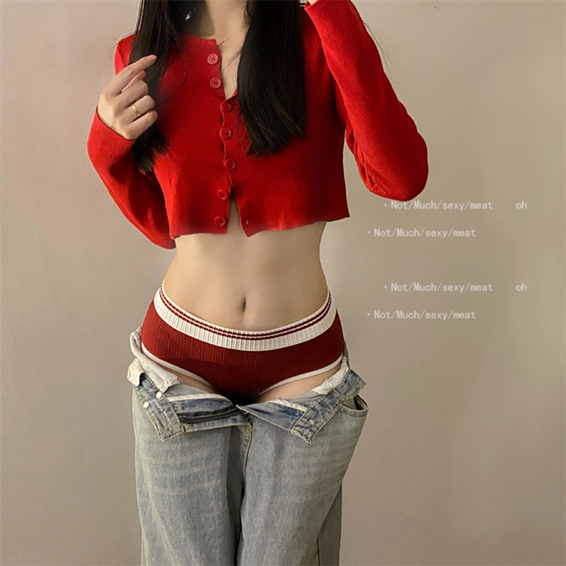 Victoria Red Underwear for Women, Pure Cotton 7A Antibacterial, Mid-Waist, Autumn and Winter Style, Hip-Lifting Triangle Briefs