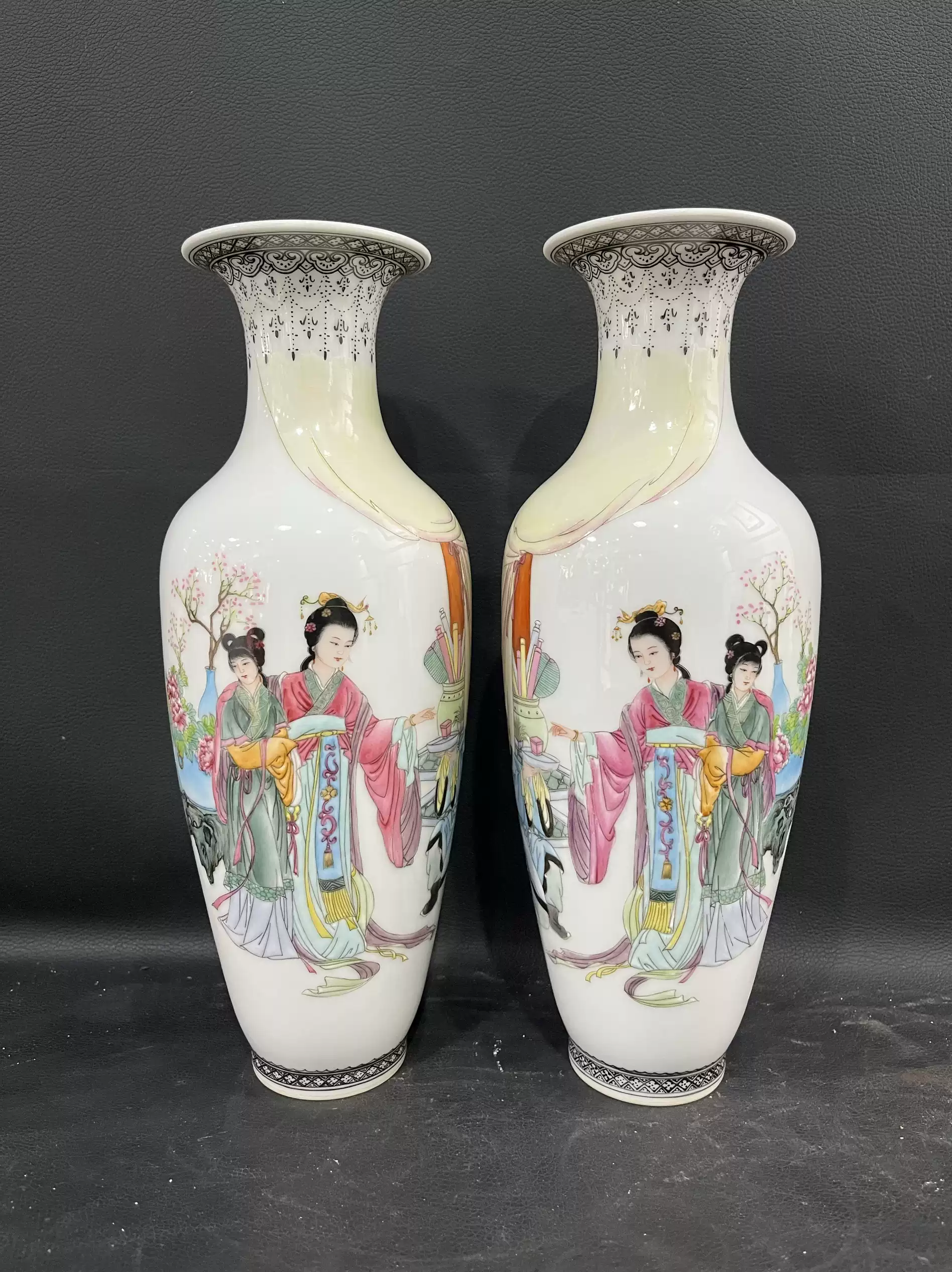 景德镇古玩古董瓷器清乾隆粉彩手绘福寿缠枝莲纹双耳瓶一对花瓶-淘宝