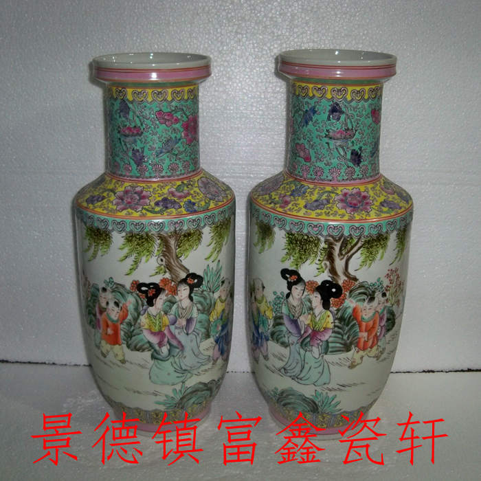 Jingdezhen Cultural Revolution Factory goods porcelain pastel hand-painted beauty belt vase firecracker bottle price antique antique