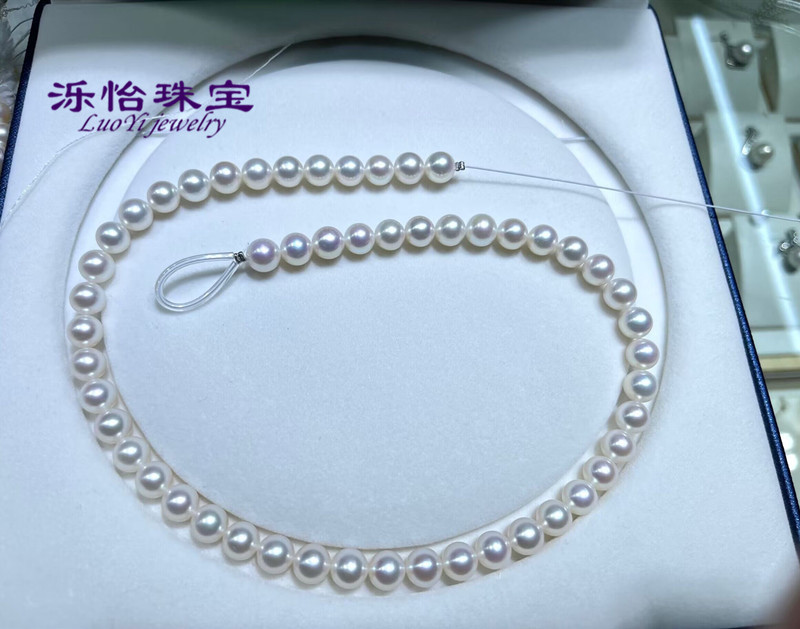 Natural Freshwater Pearl Necklace, Domestic Light, 8-9 Perfectly Round, Comparable to Akoya Pearl Necklace, Extremely Bright Light for Mother