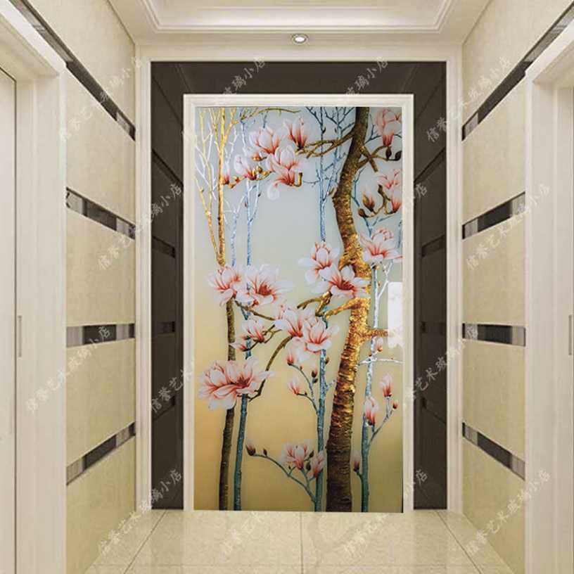 Customized art glass partition masonry screen sculpted flower fragrant decoration background wall white jalan