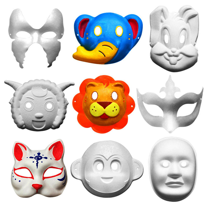 Children Diy Graffiti Painting Pulp Boy Girl Cartoon Animal Mask Peking Opera Hand Painted Face Spectral Decoration-Taobao