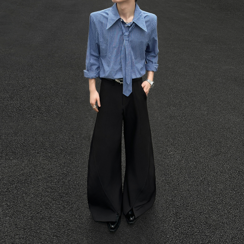 Noirbloom American-Style Unisex Tie Loose Casual Shirt with a Stylish Design, Blue Plaid Retro Niche Shirt for Men