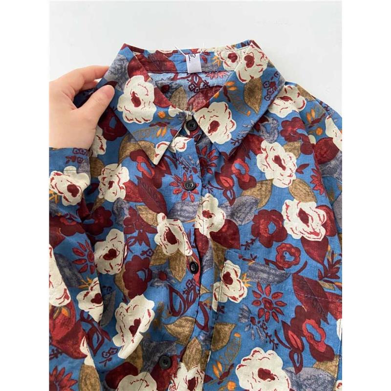 Hong Kong Style Retro Vintage Printed Short-Sleeved Shirt for Women, Hawaiian Vacation Beach Floral Shirt Jacket, Sun Protection Top