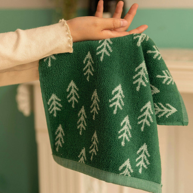 Fresh fir tree face washcloth ຄົວເຮືອນຝ້າຍບໍລິສຸດຂອງແມ່ຍິງທີ່ດູດຊຶມອ່ອນຂອງຜ້າເຊັດມືສີຂຽວແບບໃຫມ່