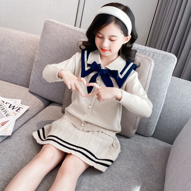 Oh boy dress girl's cardiovert sweater 2021 new CUHK child-knit cardiovert dress Children's foreign dress