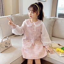 Oh Mi childrens clothing 2022 spring new childrens dress small fragrant wind girls foreign style princess skirt middle and big childrens skirt