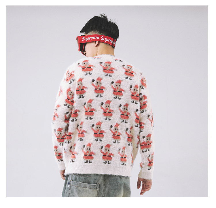 2018 Nhật Bản retro phong cách Harajuku Santa áo len thêu cổ tròn áo len cho nam và nữ lỏng lẻo shop áo khoác nam
